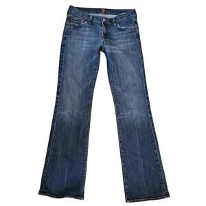 7 For All Mankind Womens Low-Rise Bootcut Jeans With Bronze Rhinestones Size 28